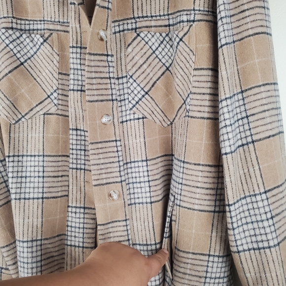 Chic Plaid Wool-Blend Jacket Oversized S - Picture 3 of 4